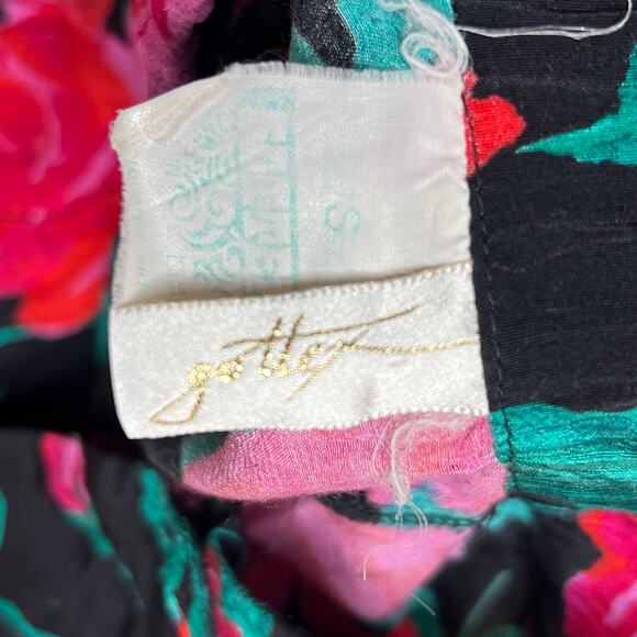 Vintage 80s Gottex Floral Print Maxi Skirt Handkerchief Hem Pleated Whimsigoth - Picture 3 of 6